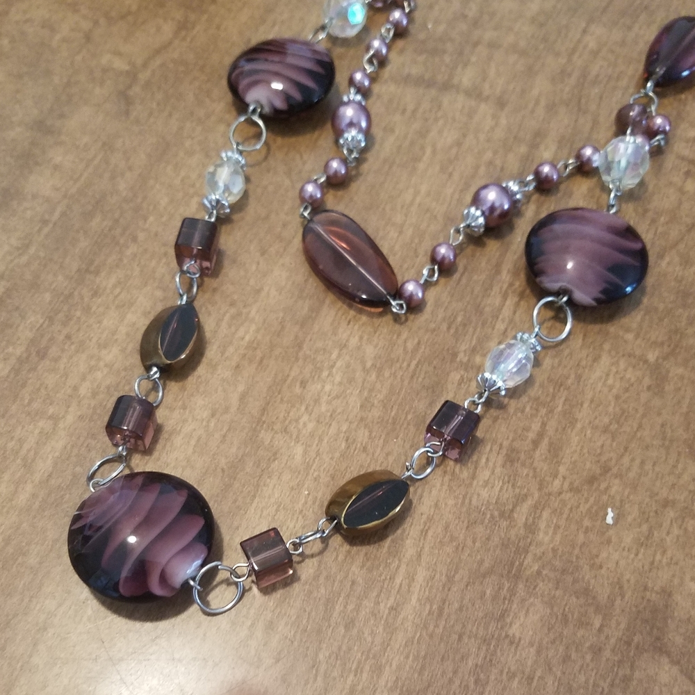 Purple Glass Bead Layered Necklace
